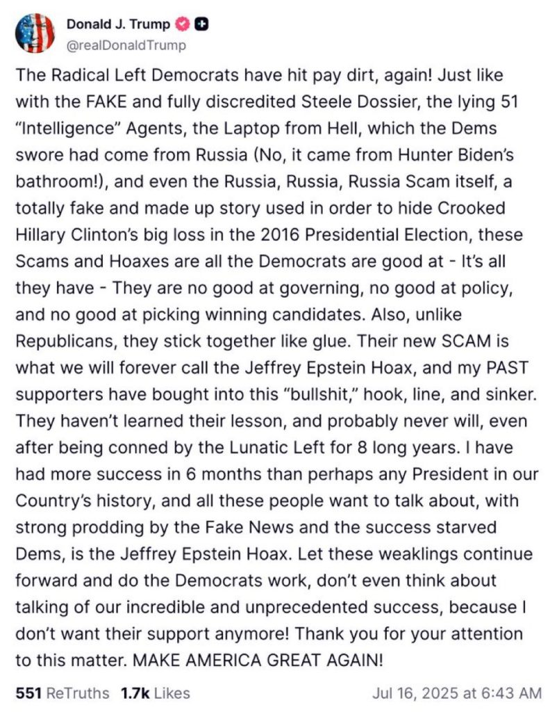 Trump denies Epstein birthday letter amid renewed scrutiny over past ties 1 truth social trump epstein controversy